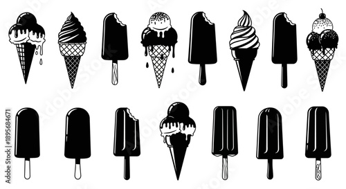 Ice Cream Collection: Black and White Vector