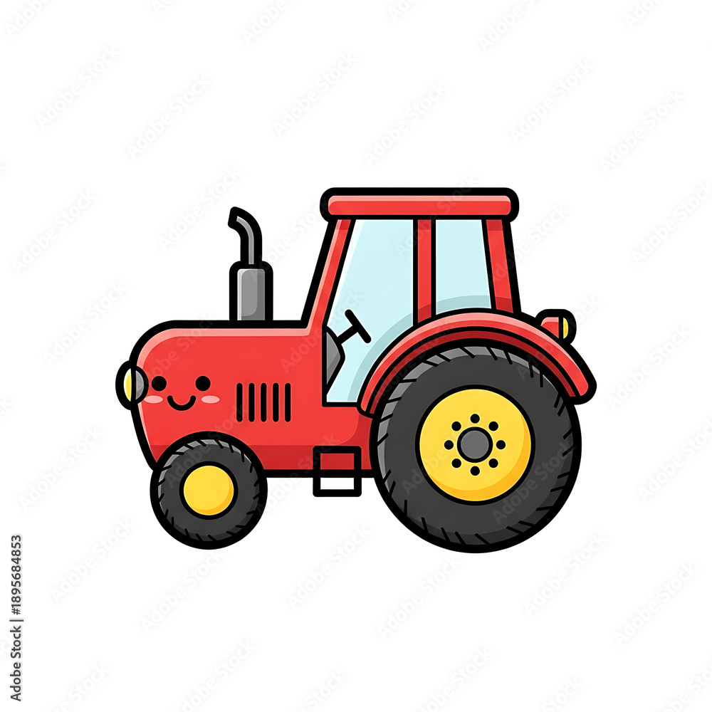 Obraz premium Red Cartoon Tractor. (1)