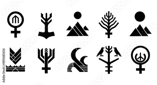 Minimalist Nordic Symbols Set in Black and White