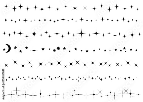 星空をイメージしたシンプルな飾り罫線・ラインのイラストセット　キラキラ