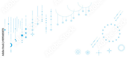 星空をイメージしたシンプルなフレームイラスト　キラキラ　罫線