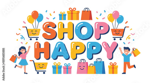 Happy Shoppers in a Colorful Market Scene