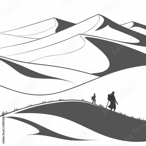 Hikers ascending mountain range