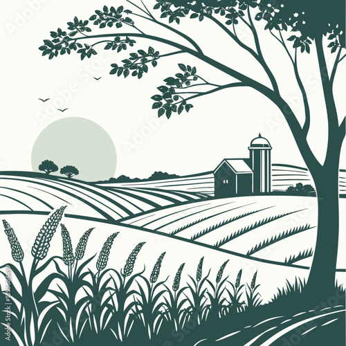 Serene countryside sunset