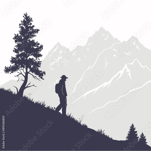 Hiker ascending mountain trail