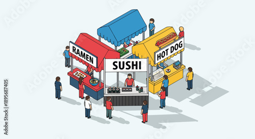 Food Truck Serving Sushi and Hot Dog.