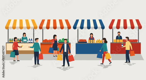 Vibrant Market Scene with Colorful Stalls.