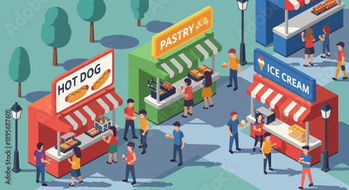 Colorful Food Carts with Various Treats.