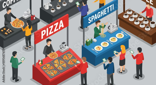 Food Stalls at a Market Scene.