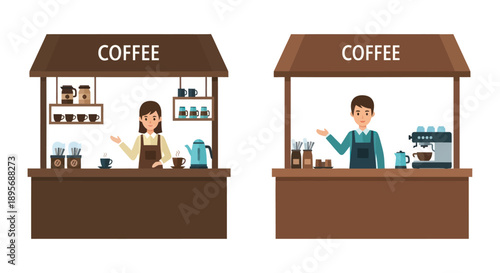 Coffee Shop Vendors Serving Coffee Drinks.