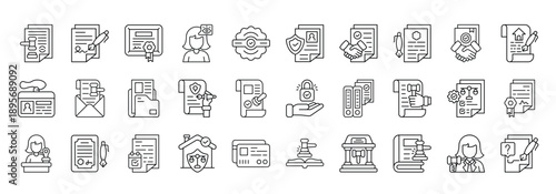 Notary Icon set Collection in Line Style. notary, legal, document, signature, certificate, verification