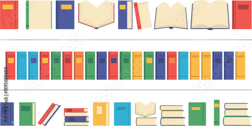 Colorful Books and Open Book Vector Collection for Library, Education, Reading, and Knowledge Concepts