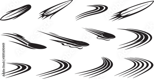 Collection of abstract black brush strokes on white background