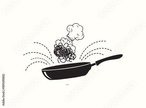 Tossing Pasta Silhouette with Pan Curved Motion Lines
