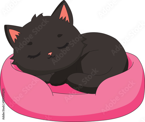 Cartoon Cat Sleeping On Pet Bad Kawaii Animal Vector