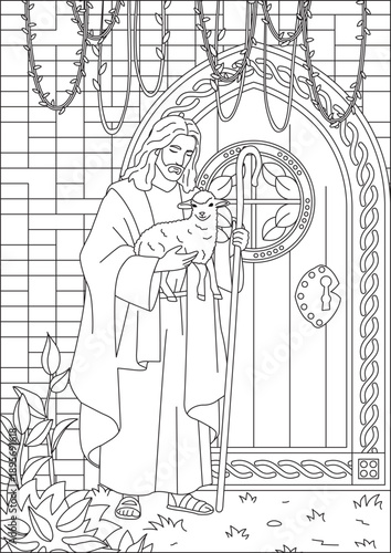 Lord Jesus Christ With Lamb Good Friday Easter Coloring Page Worksheet Holy Vector