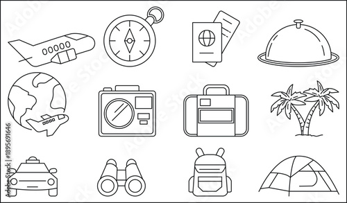 Travel Icon Set Editable Line Art Tourism and Vacation Holiday Vector