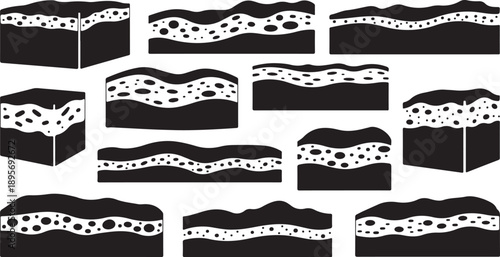 Black and white illustration of various cut cake slices