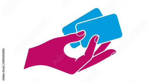 Two hands exchanging cards in a modern business payment illustration.