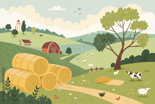 Depicting Rural Countryside With Hay Bales Elegant Creative Visual