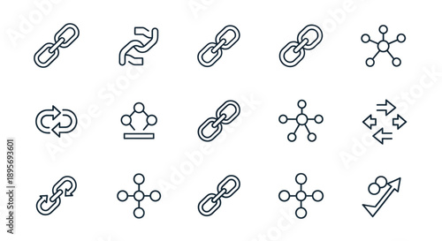 Collection of Network and Connection Icons Representing Links and Relationships.