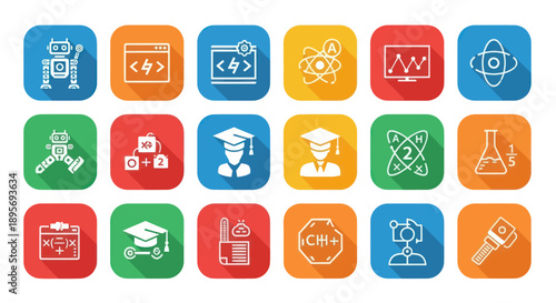 Collection of Science Technology Engineering and Math Flat Icons.