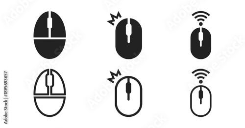 マウス操作を示すUIアイコンセット（クリック・無線・アウトライン）