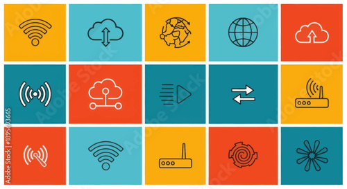 Collection of Technology and Communication Icons Representing Connectivity and Digital Services.