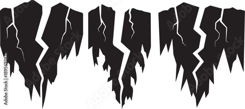 Cracked Black Silhouette Shapes on White Background Illustration Set