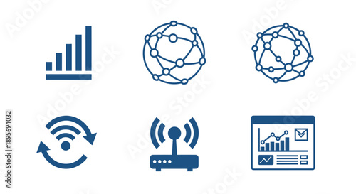Set of Network and Connectivity Icons for Digital Communication.