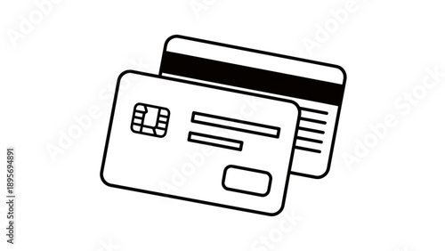 Minimal line illustration of overlapping credit cards representing digital payments and modern banking.