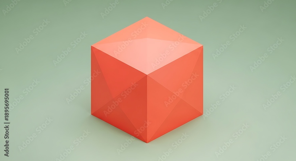 Fototapeta premium Red Cube on Green Background.