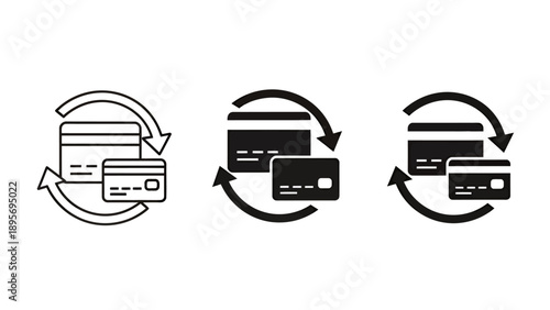 Three Icons Depicting Credit Card Payment Process and Transaction Flow.