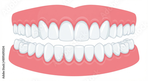 Illustration of a full set of human teeth, upper and lower jaws, with perfect white enamel