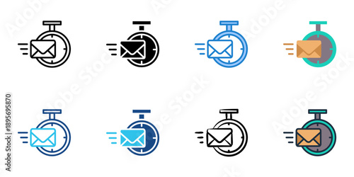Email scheduling icons set multiple style collection. Editable stroke 
