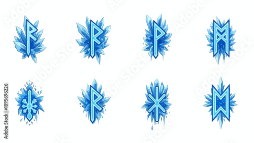 Canvas-taulu Collection of blue snowflakes in various intricate designs and patterns on a cle