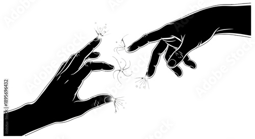 Two hands reaching towards each other with fingers almost touching.