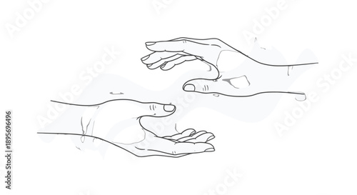 Simple line drawing of two hands reaching towards each other.