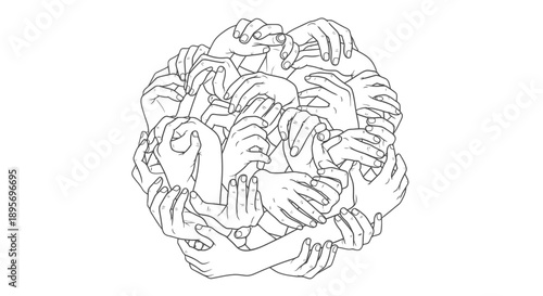 Multiple hands holding each other in a circle of unity and support.