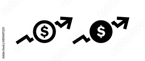 Cost Growth Icon, Dollar Sign with Rising Arrow