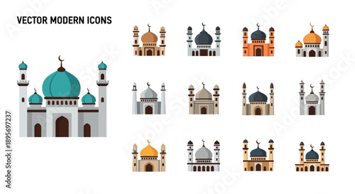 Collection of Modern Mosque Icons and Buildings.