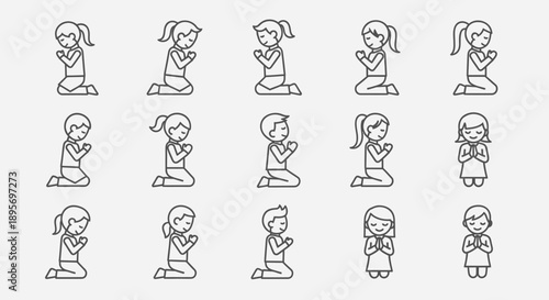 Girl Praying in Different Positions.