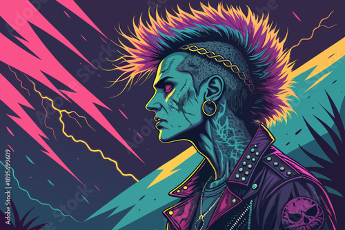 Stylized Punk Zombie With Electr Creative Visual Perfect for Editorial Content