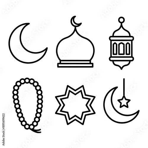 Ramadan Mubarak set vector style coloring page 
