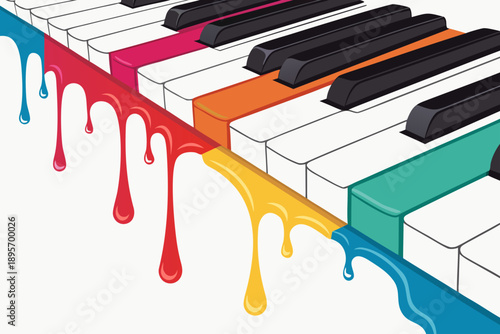 Vibrant Surreal Melting Piano Keys Flowing Like Liq High-Quality Stock Image