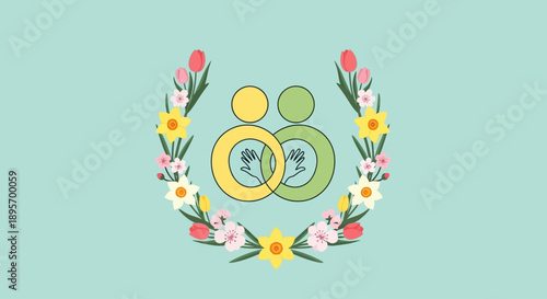 Vibrant floral wreath with interlocking hands symbolizing unity and partnership