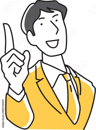 人差し指を立ててアピールする男性社員