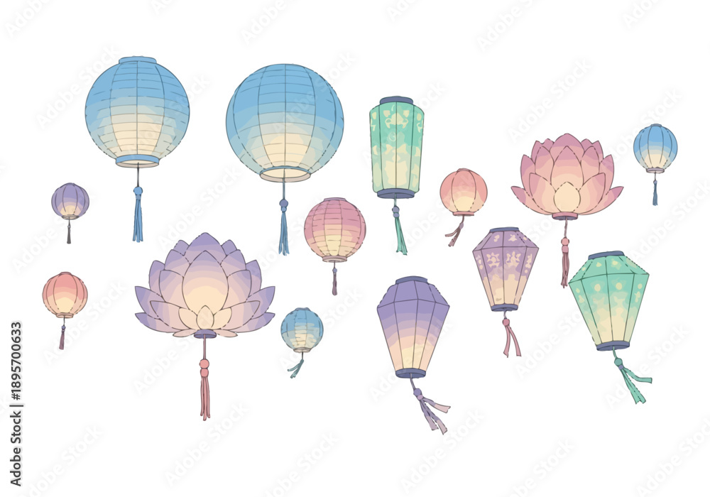 Obraz premium Collection of Diverse Decorative Lanterns Illuminated with Soft Light.