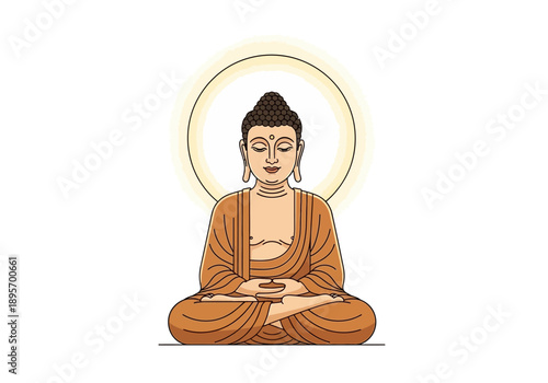 Buddha meditating with a halo of light.
