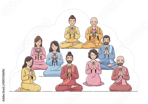 Diverse Group of People Meditating Together in Serene Harmony.